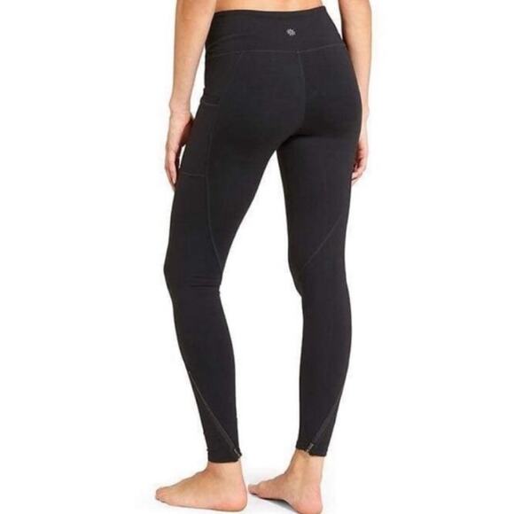 Athleta Leggings Ankle Zip Side Hip Pocket Small Solid Black - Picture 2 of 10